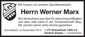 Traueranzeige von Werner Marx von Pegnitz-Zeitung